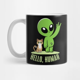 Alien with a cat: Hello, Human Mug